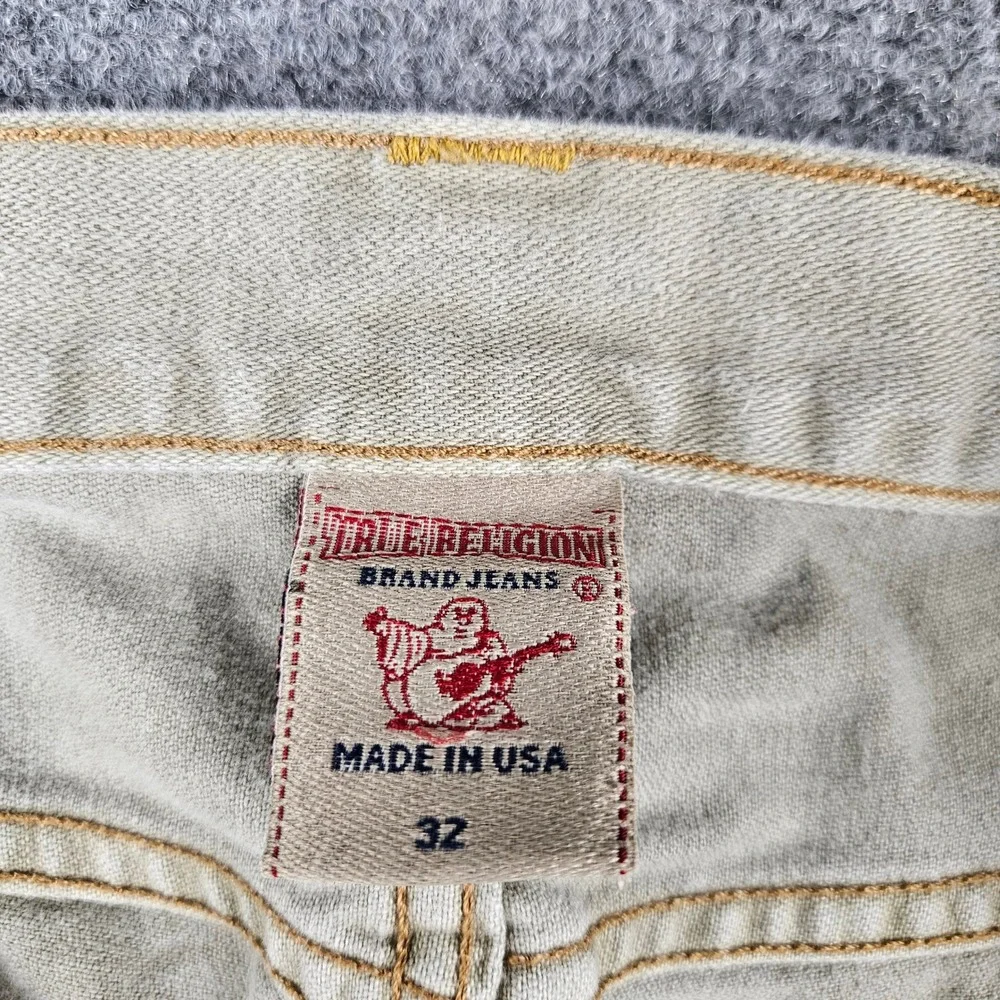 True Religion Bobby Straight Leg Jeans Mens 32 Green USA Made Button Fly Denim